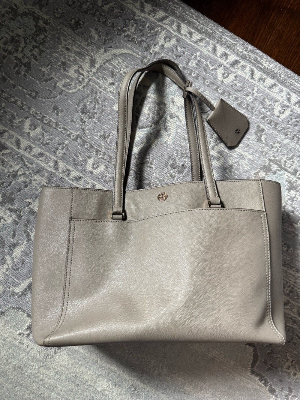 Tory Burch Light Gray Leather Shoulder Tote